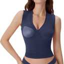SUUKSESS Women Built in Bra V Neck Tank Tops Double Lined Summer Going Out Camisole Tops, M