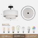 18 Inch Large Semi Flush Mount Ceiling Light Fixture with Dual Drum Design, Farmhouse Fabric Linen Shade for Bedroom, Living Room, Kitchen, and Dining - Modern Chandelier Lamp