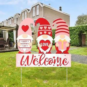 Valentines Day Decorations Outdoor Gnome Welcome Garden Stakes Pink Red Yard