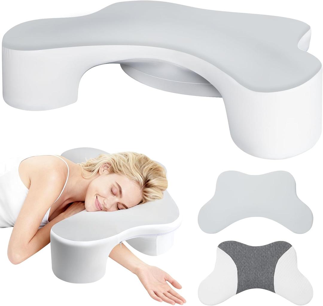 Wattne Side Sleeper Pillows with Arm Holes- Memory Foam Shoulder Pillow for Side Sleepers Neck Support & Rotator Cuff Pain Relief, 2PCS Pillowcase, Ergonomic Knee, Leg, Arm Pillow for Adults (Grey)