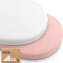 2-Pack Organic Bassinet Sheets for Girls, Boys - 100% Cotton Bassinet Mattress Sheets Compatible with Halo Bassinest Swivel Sleeper, Graco, Baby Delight, Chicco, Unisex Fitted Bassinet Sheets (Rose)