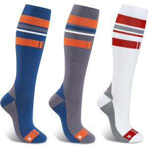 Compression Socks for Women & Men 3 Pairs 20-30mmHg Nurses,Pregnancy,Travel,Holiday (Large-X-Large, Blue+grey+white)