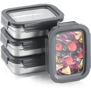 BEFOY 4PCS Stainless Steel Food Storage Container with Lids Bento Lunch Box Leak Proof & Airtight for Kitchen Meal Prep freezer Reusable & Stackable Oven Dishwasher Safe (650 * 4)