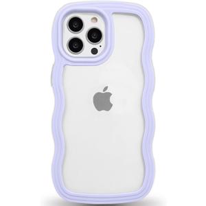 Anuck for iPhone 13 Pro Case Wavy Edge Clear Back Design, Anti-Slip Grip Cute Wave Curly Frame Shape Shockproof Soft TPU & Hard Bumper Protective Phone Case Cover for Women Girls, Purple 2 pack