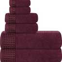 GLAMBURG 100% Cotton Ultra Soft 6 Pack Towel Set, Contains 2 Bath Towels 28x55 Inches, 2 Hand Towels 16x24 Inches & 2 Wash Coths 12x12 Inches, Compact Absorbent Lightweight & Quickdry - Burgundy