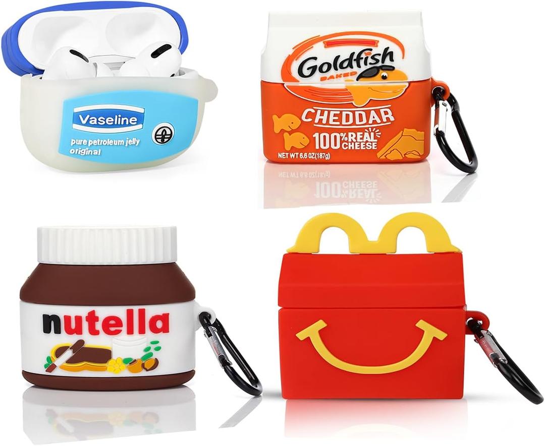 (4Pack) Case for AirPods Pro 2nd/1st Generation (2022/2019) with Carabiner, XMBYGY Cute Skin Design Silicone Cartoon Charging Case Protective Covers for Boys Girls (F+G+M+N)