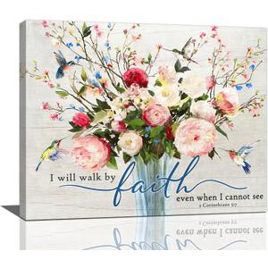 Christian Wall Art Bible Verses Pictures Wall Decor Rustic Floral Canvas Country Flower Print Painting Framed Modern Home Artwork For Bathroom Bedroom Living Room Kitchen Office 20"x16"