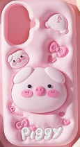 Kawaii 3D Pig Phone Case with Stand and Grip for iPhone 16, Cute Cartoon Animal Phone Cover for Girls, Boys, Kids, Teens, and Women's Pink