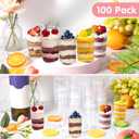 MAQUITA 100 Pack Mini Dessert Cups with Spoons Small Plastic 3 oz Slanted Round Shooter Disposable Clear Plastic Parfait Appetizer Cup for Tasting Sample Appetizers