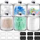 SheeChung 6 Pack Qtip Dispenser Apothecary Jars Bathroom with Labels - Qtip Holder Storage Canister Clear Plastic Acrylic Jar for Cotton Ball, Swab,Pads, Rounds,Floss Picks, Hair Clips (Clear)