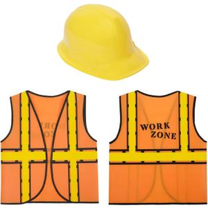 BLUE PANDA 6 Set Construction Worker Costume Kit - Kids Vest, Hard Hat, and Dress-Up Outfit for Birthday Party or Halloween