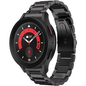 No Gaps Bands Compatible with Samsung Galaxy Watch 7/FE/6/5/4 Band 40mm 44mm, Galaxy Watch 6 Classic 47mm 43mm, Stainless Steel Metal Replacement No Gap Band Women Men Large Small (Black)