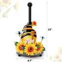 Qmetalart Sunflower Gnome Paper Towel Holder, Gnome Honey Bees Kitchen Bathroom Decor Modern Accessories Metal Farmhouse Large Paper Towel Stand for Countertops Swedish Gnome Lover Gifts