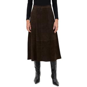 Vince Women's Mid Rise Flared Suede Skirt, Deep Espresso, 2