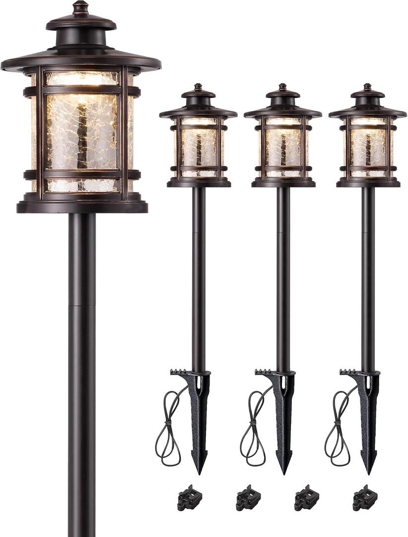 EDISHINE Low Voltage Landscape Lighting, 3.4W 155LM 12V 3000K Wired Pathway Lights, Outdoor Waterproof Electric Landscape Path Lights, 50,000H LED for Yard, Garden, Driveway, 4 Pack