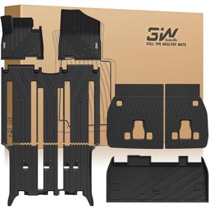 3W Floor Mats & Seatback Mats & Cargo Liner for Kia-Carnival 2022-2026Only Fit Gas,Custom Fit All Weather TPE Full Set Floor Liner Trunk Mat with Backrest Mats Accessoires, Black