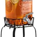 1 Gallon Beverage Dispenser with Stand, 18/8 Stainless Steel Spigot - Airtight & Leakproof Glass Sun Tea Jar with Anti-Rust Lids, Drink Dispensers for Parties - Laundry Detergent Dispenser