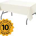 10-Pack Ivory Tablecloths for Rectangle Tables, 60 x 102 Inches, Stain-Resistant Polyester Fabric for 6 Foot Tables - Washable Table Covers for Weddings, Banquets, Birthday Parties, Events