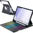 Touchpad Keyboard Case for Samsung Galaxy Tab A9 Plus 11 inch SM-X210/X215/X216, 360 Degree Rotating Cover with Color Backlight Magnetic Removable Keyboard for Tablet A9+ (Black)