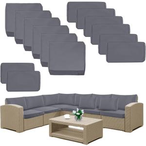 14 Pack Patio Cushion Covers Set Outdoor Cushion and Pillow Replacement for 7 Pieces 6 Seater Funiture Conversation Set Sectional Waterproof Patio Cushion Slipcovers Set Dark Grey COVERS ONLY