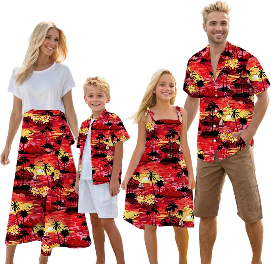 Cromoncent Matching Hawaiian Outfits for Family, Dad and Son Matching Luau Beach Tropical Shirts Mommy Daughter Tropical Sets (XX-Large)