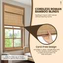 Cordless Bamboo Roman Shades, Light Filtering Bamboo Shades Blinds Window Treatment Roll Up Blind for Windows, 43" W x 64" H, Natural