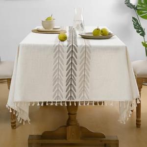 Softalker Outdoor Tablecloth Rectangle, Waterproof Linen Cotton Farmhouse Table Cloths with Tassel, Heavy Weight Wrinkle Free Fabric Table Cover for Dining/Party/Rustic - 55 x 120 Inch, Wine Leaf