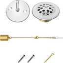 Tub Drain Linkage Assembly with Trip Lever, Bathtub Overflow Stopper Switch Hardware, Bathroom Trim Kit Cover Replacement for Installation (Chrome)