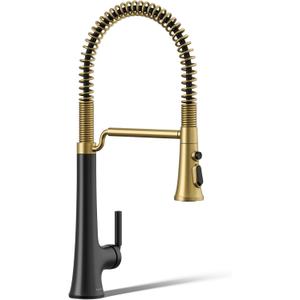 KOHLER 23765-BMB Tone Semi Professional Kitchen Faucet, Matte Black Moderne Brass