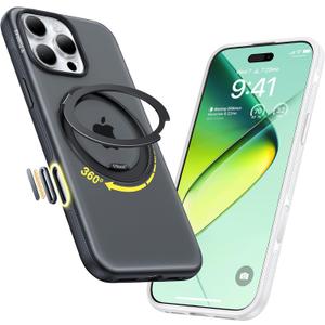 TORRAS 360 Magnetic Stand for iPhone 16 Pro Max Case[Fit for MagSafe][Camera Control Button][Mil-Grade Protection] Slim, Rotatable Kickstand, Translucent Obsidian Black 6.9", Ostand OFitness Series