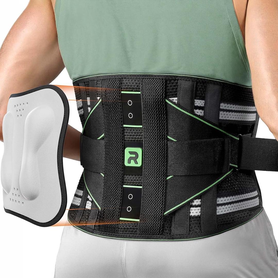 Rakiie Lumbar Back Brace with Removable 3D Pad, Adjustable Lower Back Pain Relief Support for Men and Women, Comfortable Back Support Belt Ideal for Lower Back Pain, Sciatica, Green Size XL, X-Large