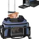 Petskd Top and Side Expandable Pet Carrier with Wheels 17x11x9.5 Inches Alaska Airline Approved, Soft-Sided Carrier for Small Cats and Dogs with Locking Safety Zippers and Anti-Scratch Mesh (Blue)