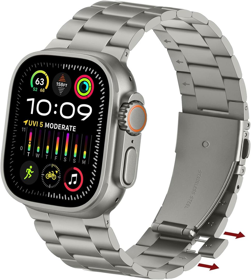 Anlinser No Tool Needed Bands Compatible with Apple Watch Band 49mm 46mm 45mm 44mm 42mm for Women Men, Stainless Steel Metal Strap Designed for iWatch Ultra 3/2/1 SE Series 11 10 9 8 7 6-1 (Titanium)