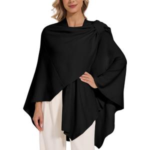 Women's Crossover Shawl Wraps Open Front Poncho Cape Elegant Loop Shawls Travel Shawls for Fall Winter (Black)