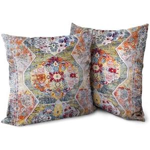 Knagsfa Boho Green Orange Throw Pillow Covers 20x20 inch Set of 2, Bohemian Carpet Double Sided Pattern Soft Plush Cushion Cover for Couch Sofa Bed Decorative, Only Pillowcase (No Insert)