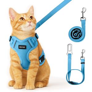 Cat Harness, Cat Harness and Leash for Walking, Escape Proof Soft Adjustable Vest Harnesses for Cats, Easy Control Breathable Reflective Strips Harness, Kitten Harness and Leash Set, Blue, S