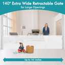 140 Inch Wide Retractable Baby Gates Retractable Dog Gate for Large Openings, Extra Wide Baby Gates for Dogs Indoor Retractable Gate Outdoor Pet Gate, Mesh Gates for Kids or Pets Dog Fence, White