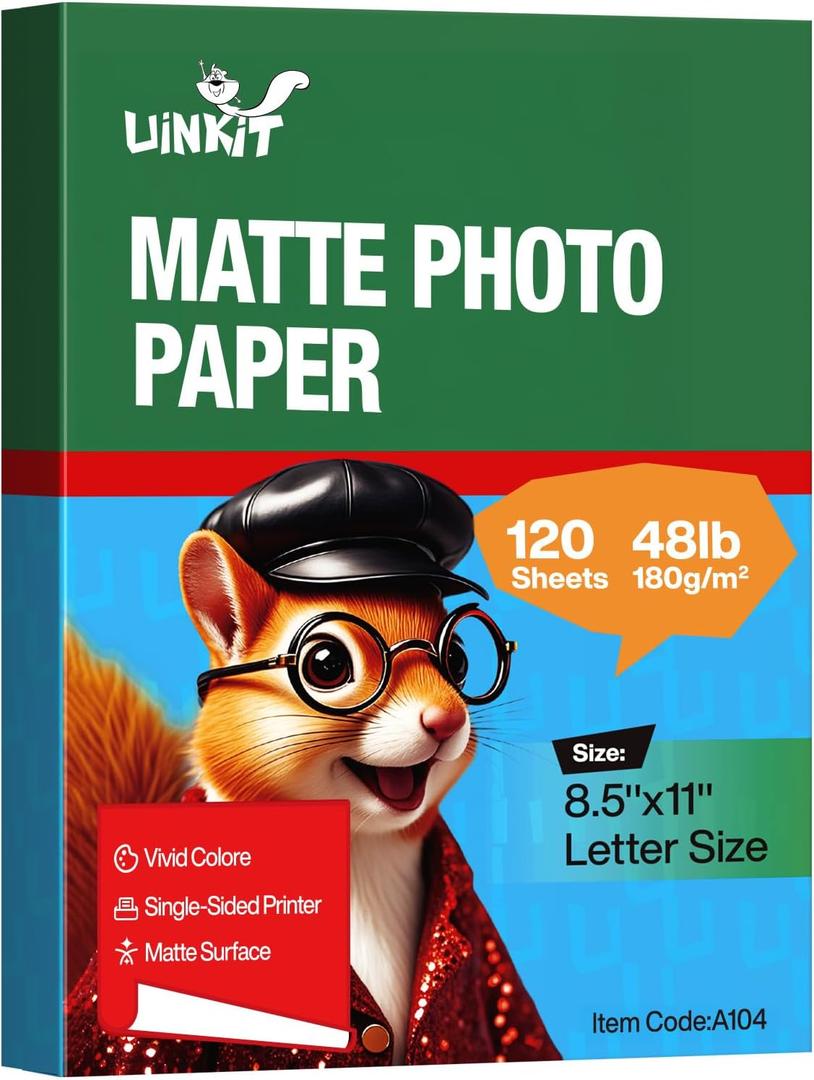 Uinkit 120 Sheets Presentation Paper Matte 8.5x11 Inkjet 48lb 180gsm Single Side Printable Photo for All Dye Ink Inkjet Printers