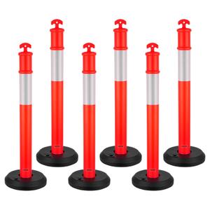 VEVOR Pack of 6 Traffic Delineator Posts, 48 inches Traffic Safety Cones with Fillable Base and Reflective Strips, Heavy Duty Delineator Posts for Construction Site, Parking Lot, Crowd Control, Red