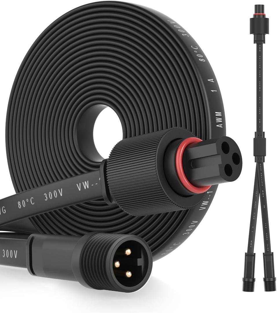 Permanent Outdoor Lights Pro Extension Lead Waterproof Cord,Waterproof Extension Cable 3Pin,IP68 Extension Cable for Go-vee H706A/H706B/H706C (7FT Extension)