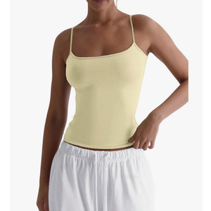 SUUKSESS Women Sexy Square Neck Tank Top Summer Going Out Tops Double Line Sleeveless Basic Cami Shirts (Pale Yellow, M)
