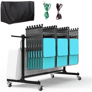 Eastrexon Folding Chair Rack, Heavy-Duty Folding Chair Cart with Swivel Wheels, 600 LBS Capacity for 12 Tables or 42 Chairs, Chair and Table Cart w/Dust Cover and 2 Binding Ropes