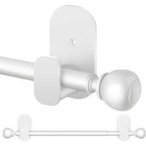 Curtain Rods No Drilling 32 to 58 in, USFOOK 5/8 Inch No Drill Curtain Rods for Windows with 3M Adhesive Brackets, Renter Friendly Drapery Pole with White Round Finials