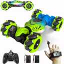 Gesture RC Car Green, 1:24 4WD Transform Off-Road Stunt Car with Gesture & Remote Control, 360 Flips Drift Vehicle with LED Lights Music, All Terrain Toy Cars Gifts for Boys Girls Age 6-12