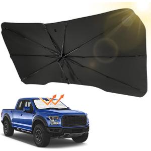 JOYTUTUS Windshield Sun Shade Umbrella, Fit for Ford 2015-2025 F150 F250 F350, with 360 Rotation Bendable Shaft, Titanium Silver Coating for UV Ray Block, Car Front Window Sun Shade Keep the Car Cool