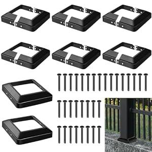 Tandefio 8 Pcs 6x6" Metal Post Skirt with Screw, Split Style Post Skirt Sleeves Base Cover, Porch Columns Wraps Black Base for Fence Stair Wood Hand and Stair Rails (Internal Size 5.5 x 5.5")