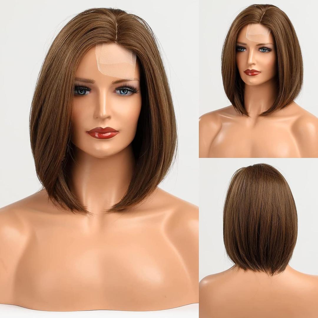 HAIRCUBE Short Wigs for Women,Brown Bob Wig Shoulder Length Synthetic Wig Heat Resistant Hair for Daily Party Use 12 Inches