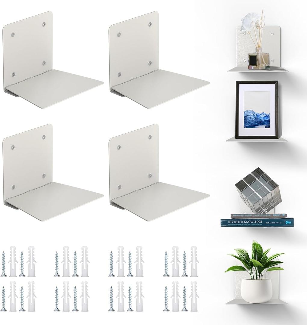 Eapele Floating Book Shelves for Wall, Steel Constructed Hidden Bookshelf with Mounting Hardware (Grey, 4pcs) (Irregular square 4pcs)