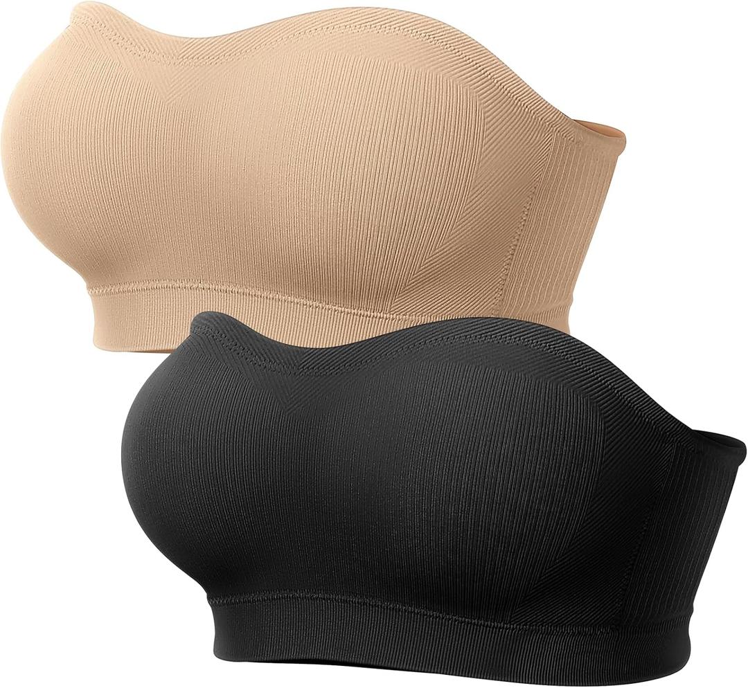 LetsJoli Push Up Strapless Bras for Women Supportive Bandeau Bra Non Slip Wireless No Underwire Padded Tube Bra (S)