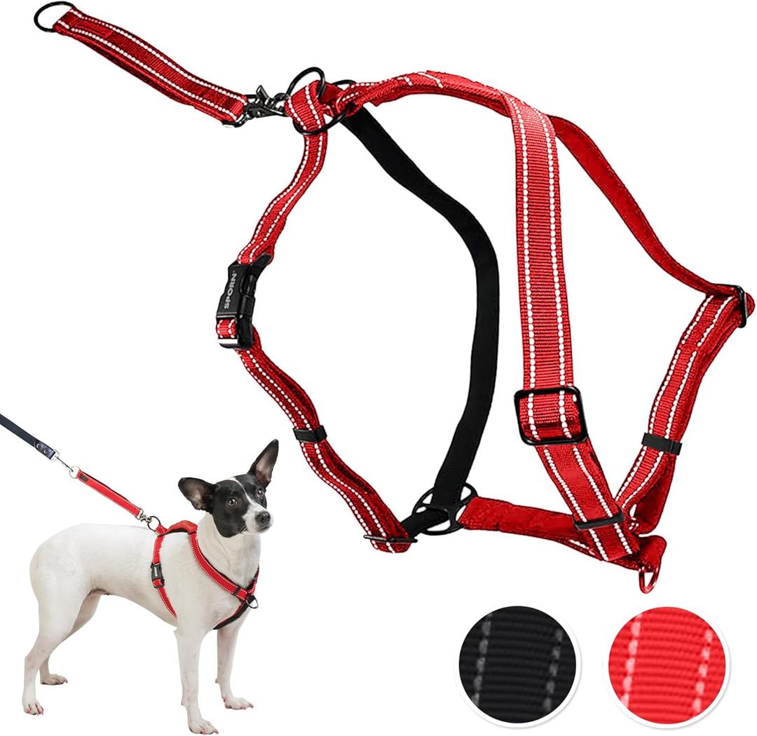 SPORN Ultimate Control No Pull Dog Harness for Medium-Sized Dogs - 4-in-1 Adjustable Dog Harness with Front, Back & Dual-Clip Options & Emergency Grab Handle - Easy On/Off, Padded Comfort (Red, M)